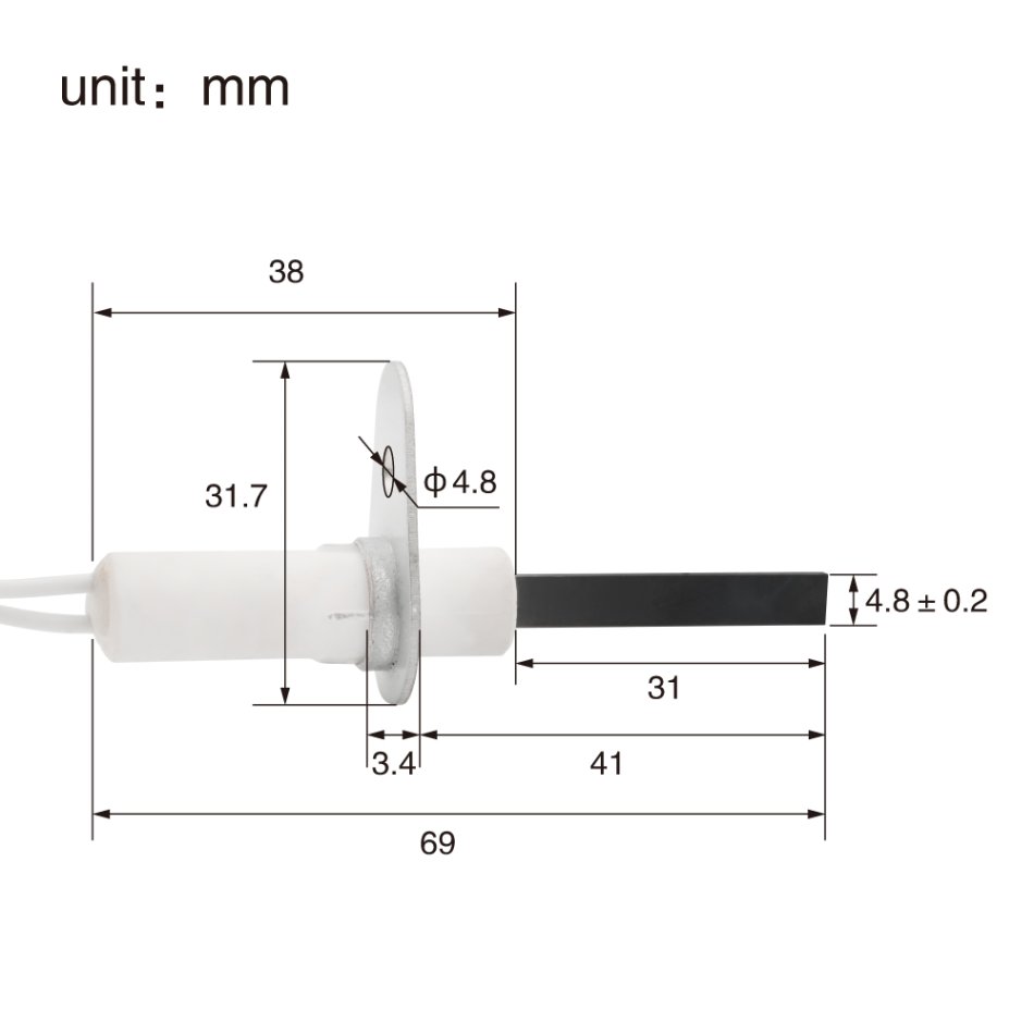 Detail of a durable ceramic heating element with robust construction