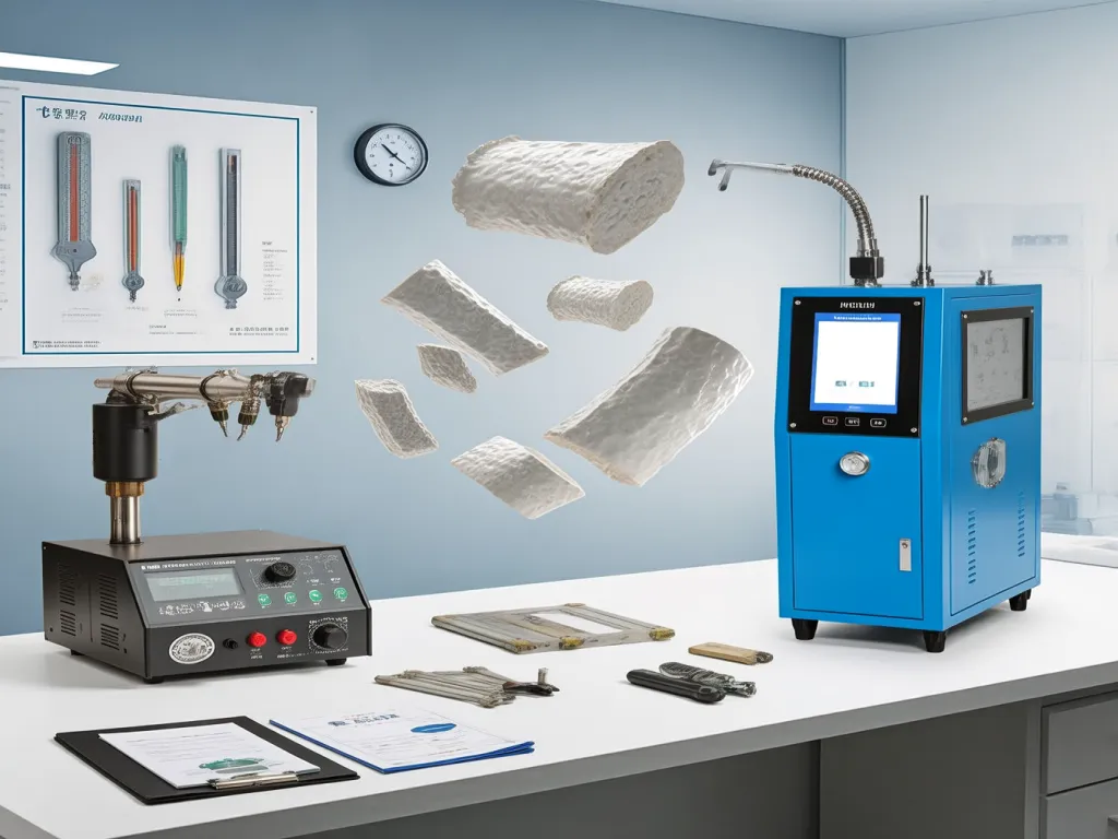 Testing machine with ceramic fibers and flame igniter components