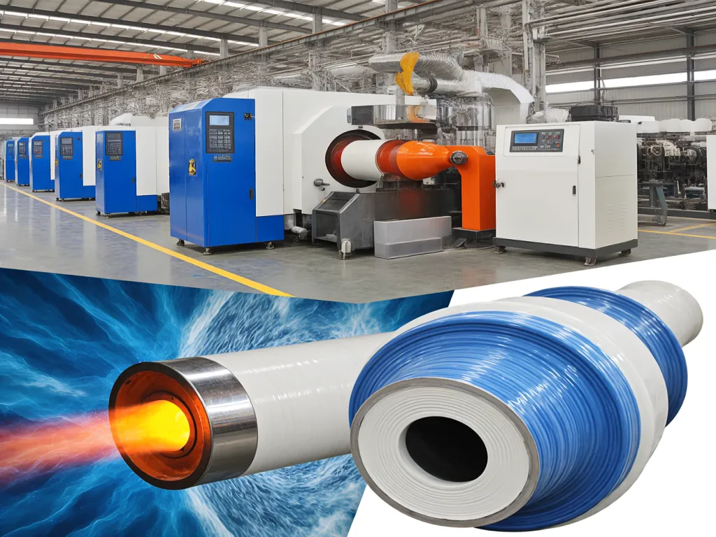 A production line for ceramic igniters with a close-up of a heated igniter.