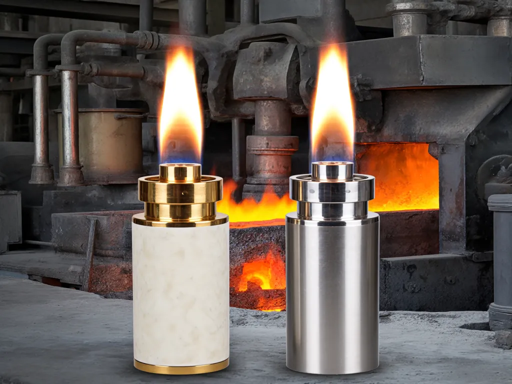 Two furnace igniters with flames in an industrial furnace setting.