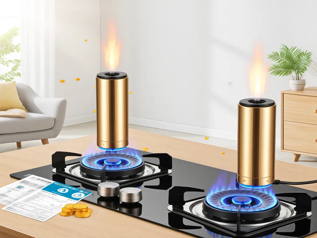 Gold-colored gas furnace igniters on a gas stove