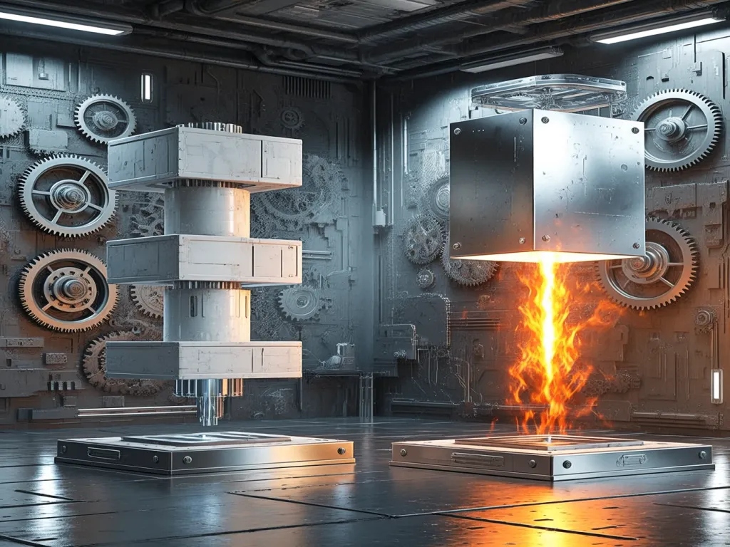 A 3D render of igniter components being produced with heat and gears.
