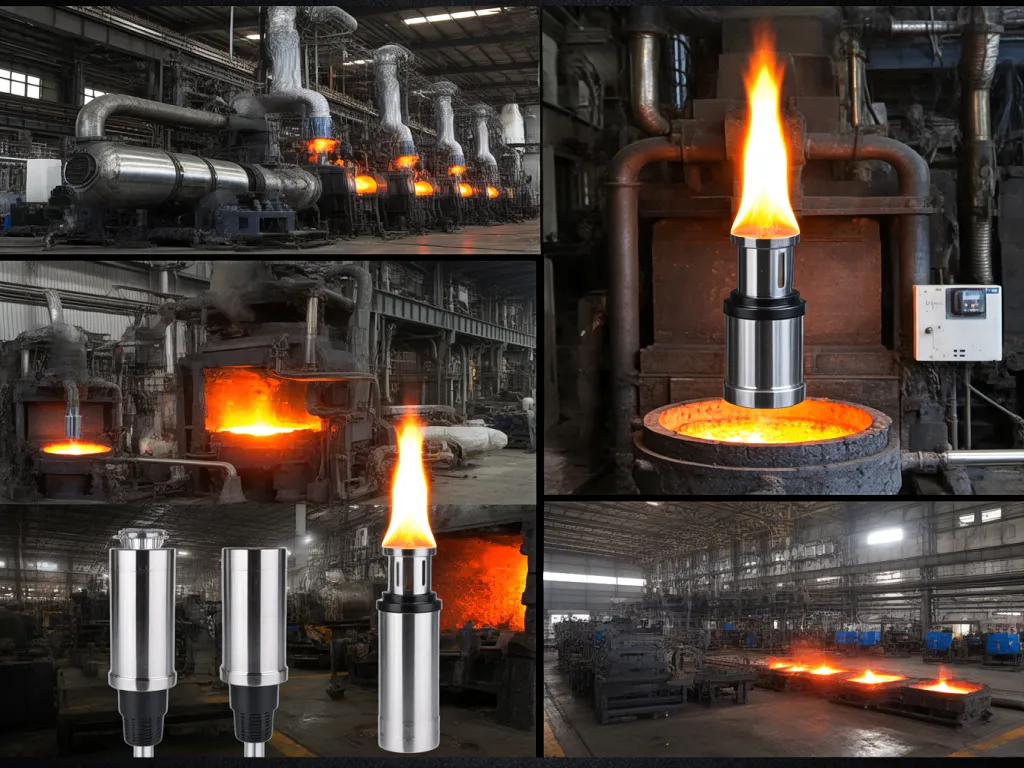 Collage of furnace igniters operating in various industrial furnace environments.