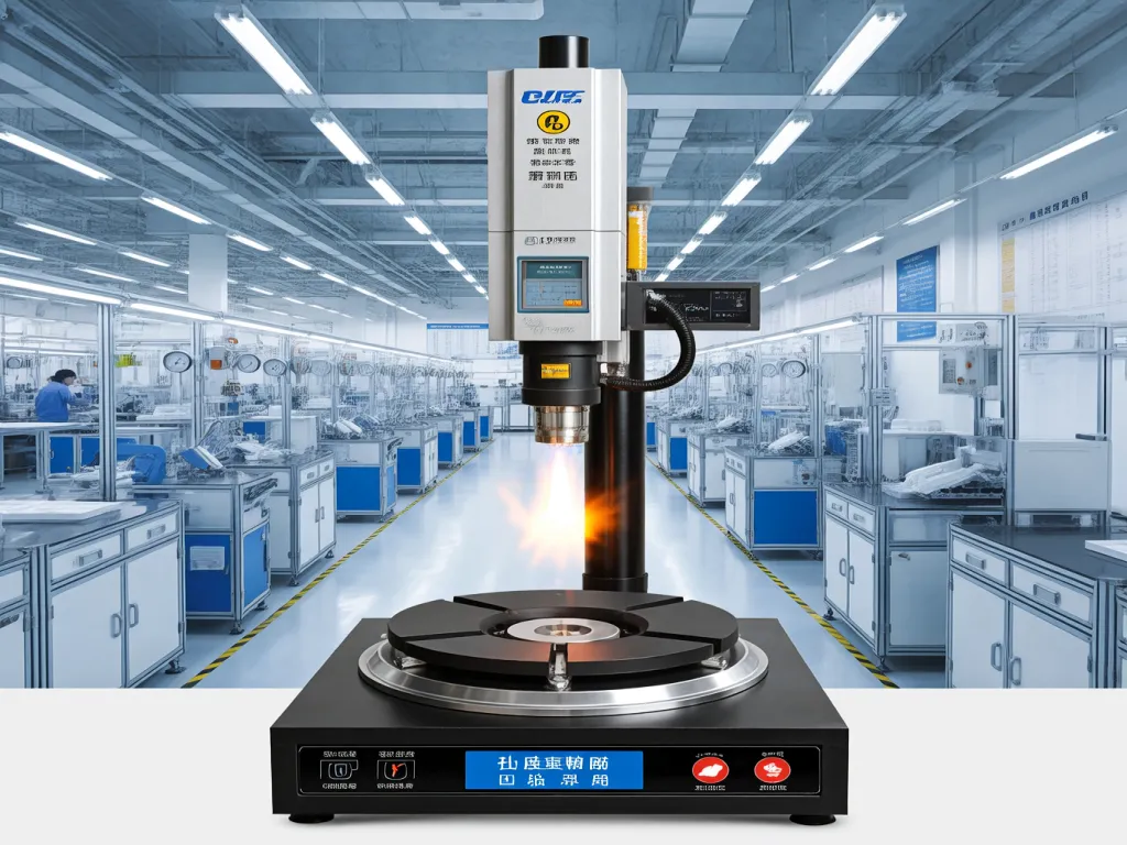 An industrial igniter testing machine with a flame visible.