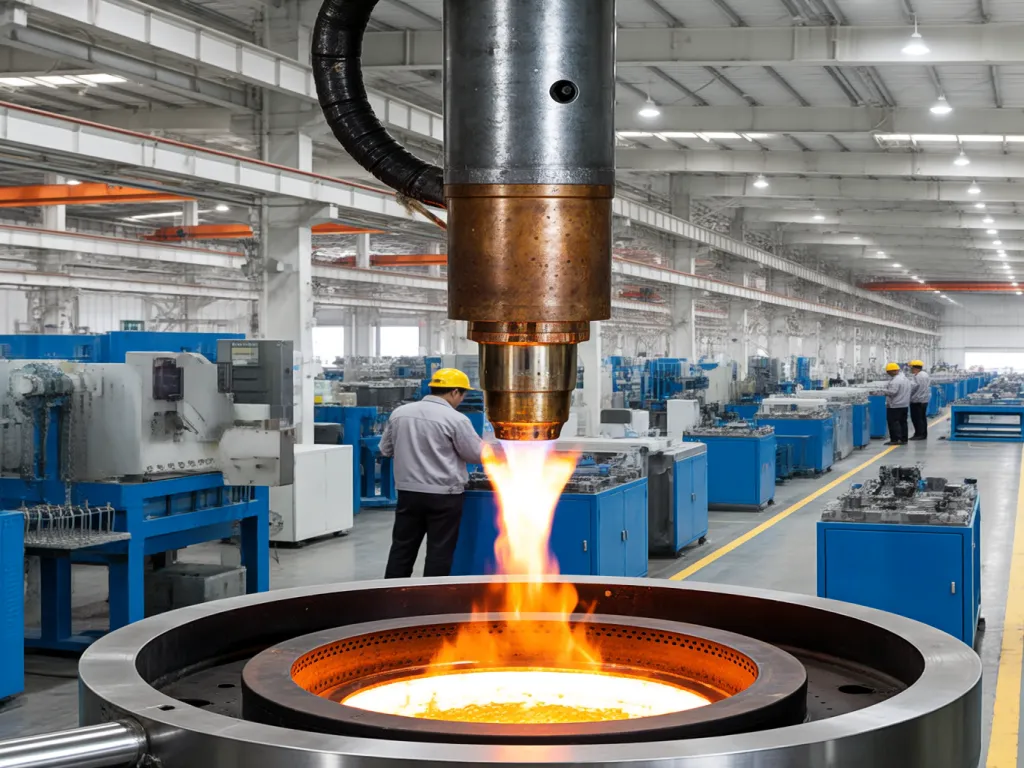 Large industrial furnace ignition process with visible flame