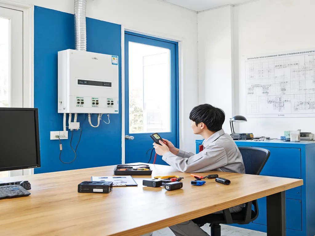 Technician checking furnace ignitor voltage with a multimeter.