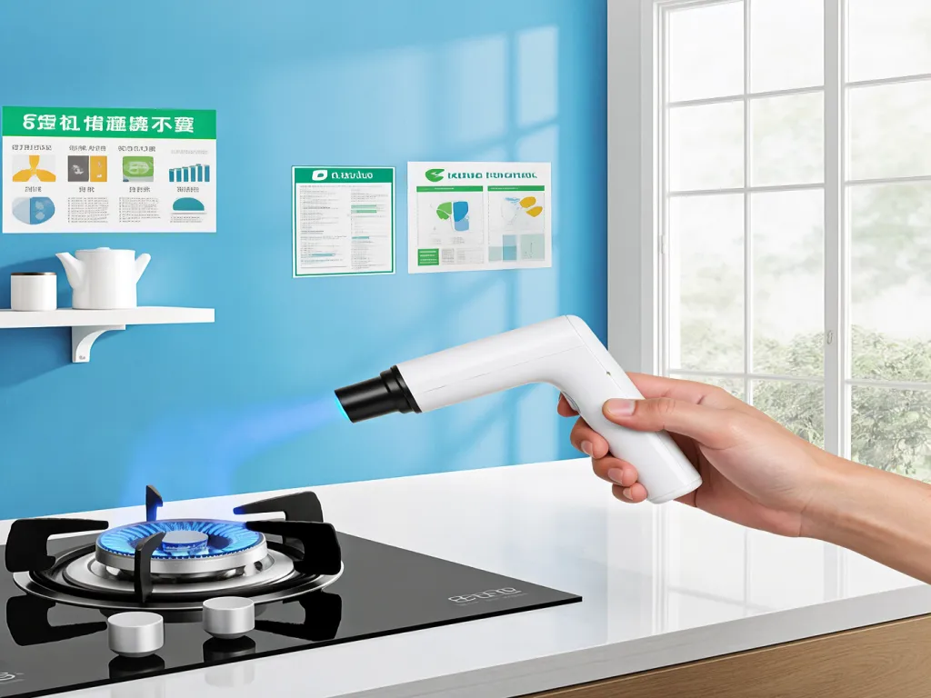 A hand using an igniter for furnace to light a gas stove.