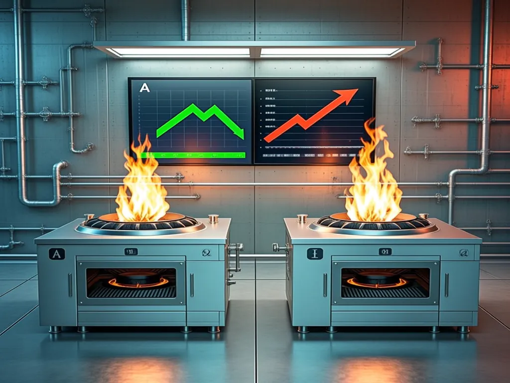 Industrial furnace igniters with flames in a high-tech environment.