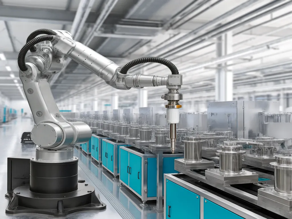 Robotic arm assembling furnace ignitors in factory